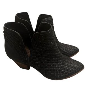 Frye Reed Woven Cut Out Black Leather Ankle Boots Booties 8.5M